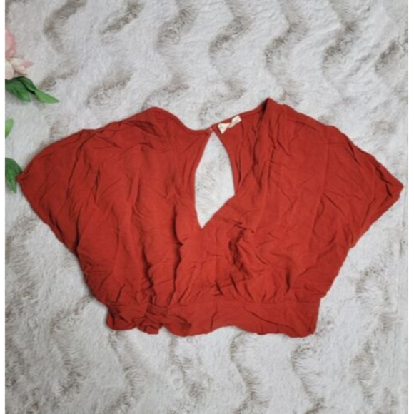 Sky And Sparrow Clay Red Short Sleeve Crop Top V Neck Tie Back Size XL - Picture 1 of 8